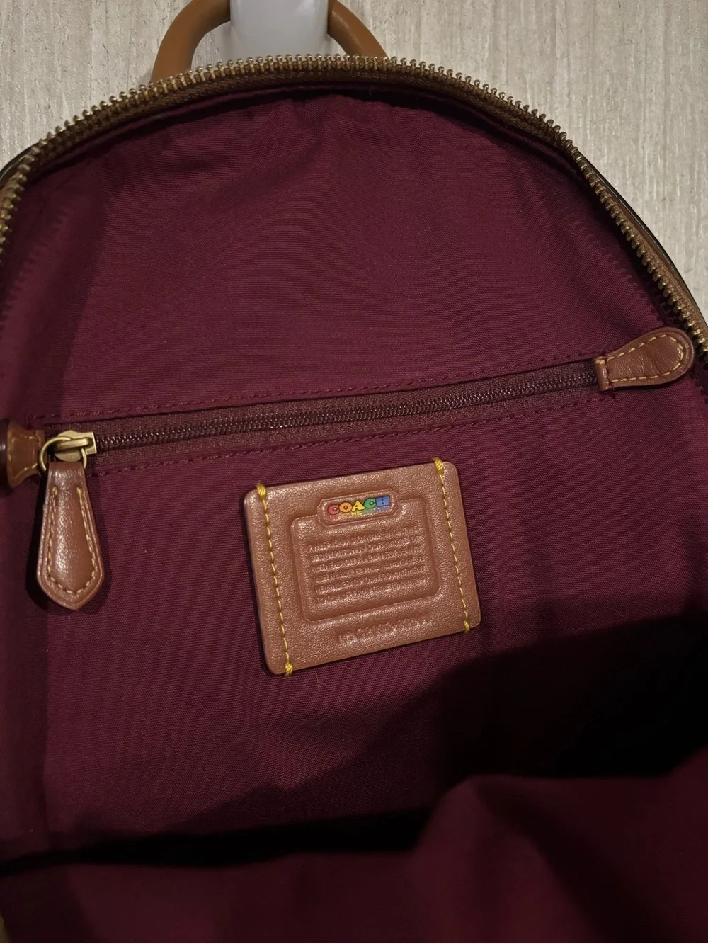 Coach Carrie Backpack tan and rainbow leather